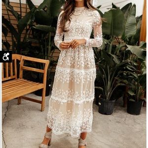 Bohme Lola Lace Midi Dress, Ivory, Large